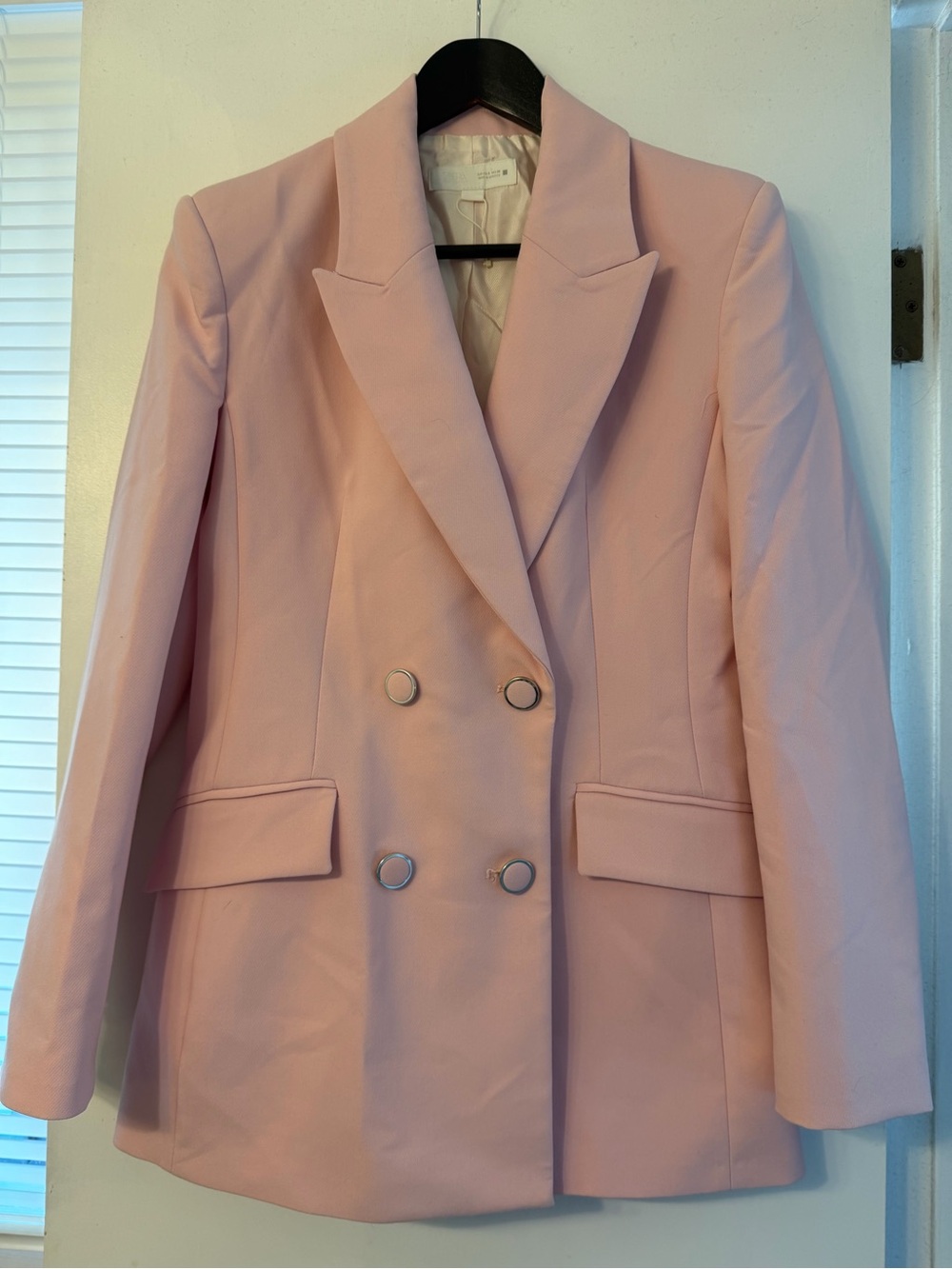 Zara Double-Breasted Blazer Jacket in Soft Pink